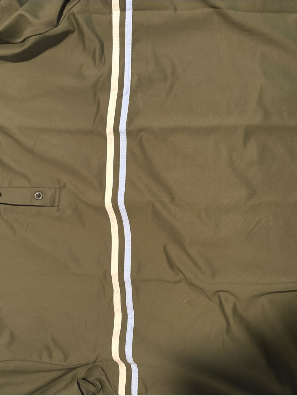 Old Navy Olive Green Dress Shirt with Cream and Light Blue Stripes